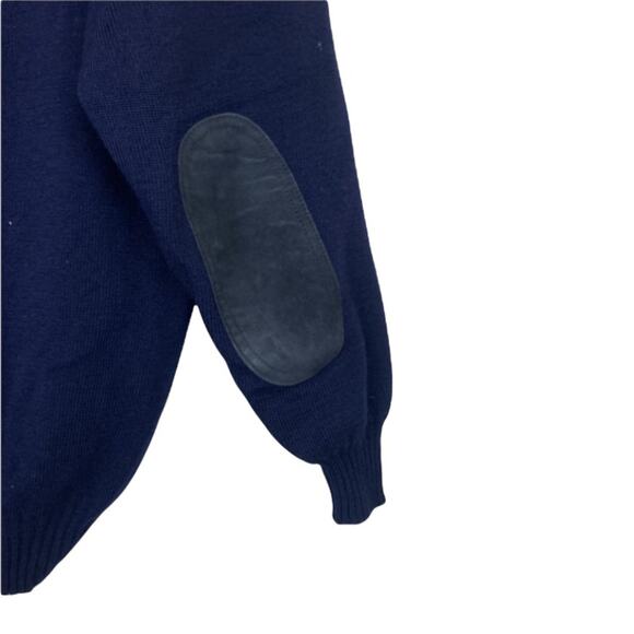 Barbour Navy Blue Wool Suede Leather Patch Sweater Sz M - Picture 6 of 8